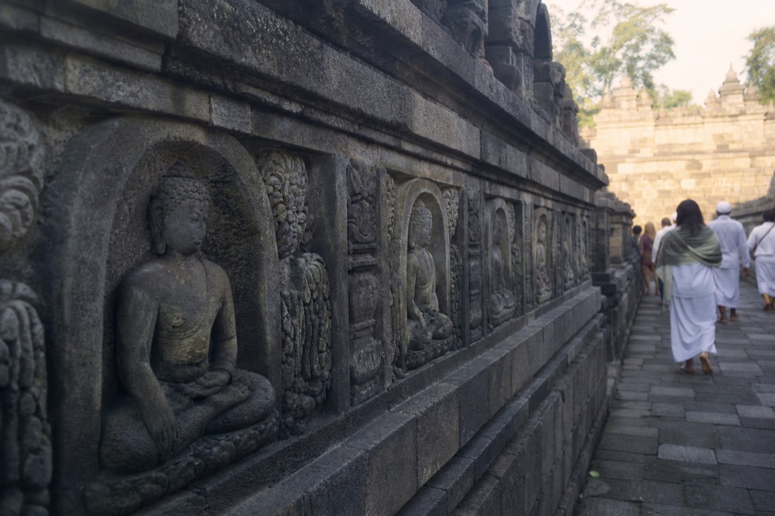 A shaded relief gallery on Borobudur temple