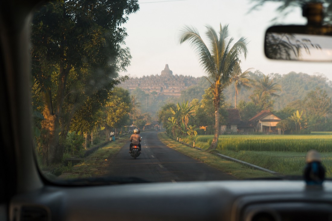 The countryside road from Yogyakarta toward Borobudur