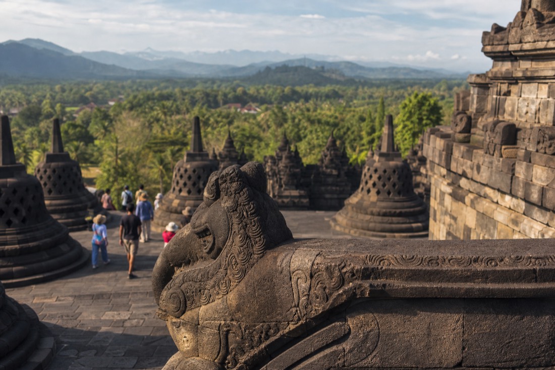 Carved makara balustrade on Borobudur temple