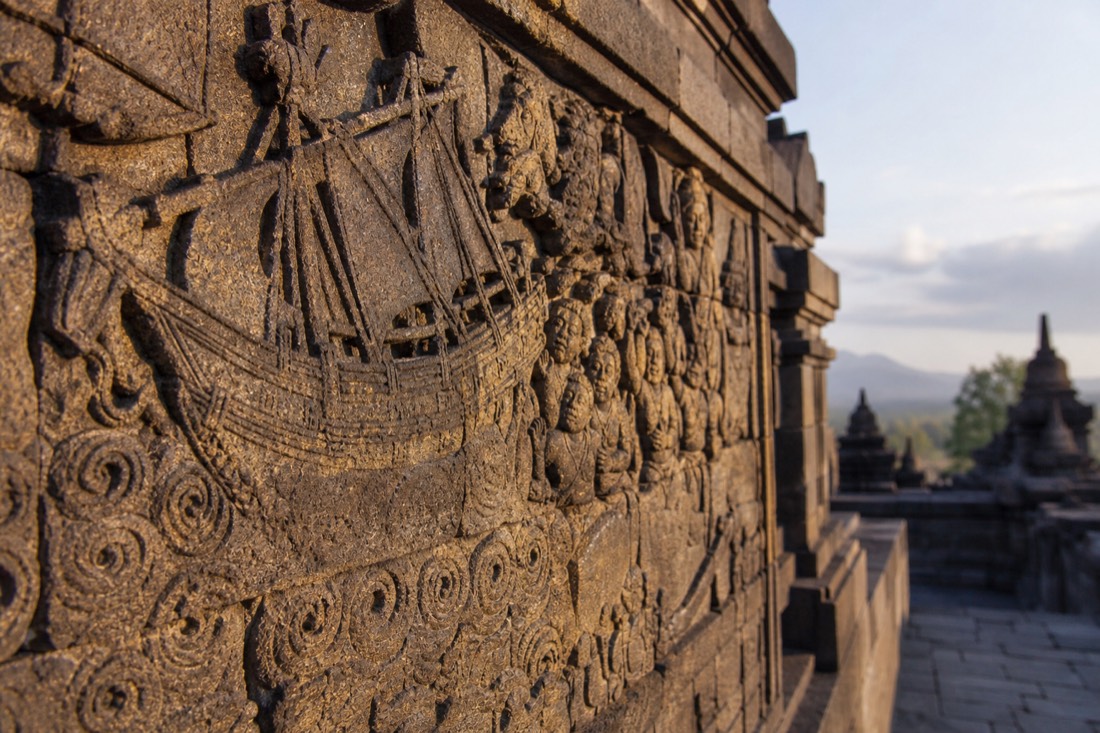 The famous ship relief carved on Borobudur temple