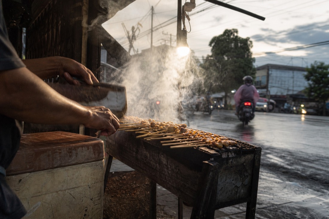 Satay grilling at a Yogyakarta street stall